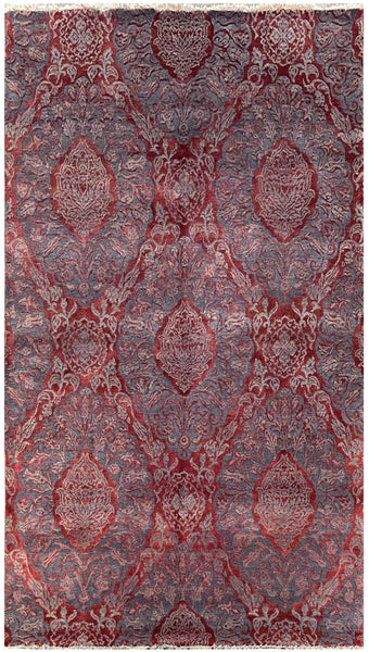 24851- Damask Hand-Knotted/Handmade Indian Rug/Carpet Modern Authentic / Size: 8'0" x 5'8"/244cm x 173cm