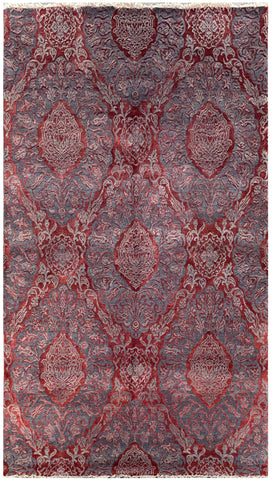 24851- Damask Hand-Knotted/Handmade Indian Rug/Carpet Modern Authentic / Size: 8'0" x 5'8"/244cm x 173cm