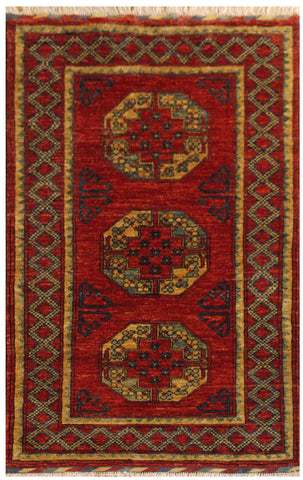 16068-Khal Mohammad Hand-Knotted/Handmade Afghan Rug/Carpet Traditional/Authentic/Size: 5'1" x 2'11"