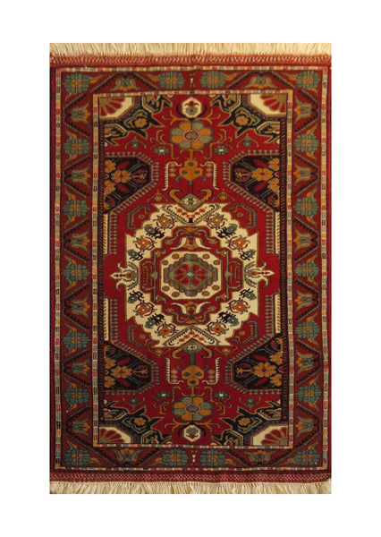 16062-Kazak Hand-Knotted/Handmade Afghan Rug/Carpet Tribal/Nomadic Authentic/ Size: 5'11" x 4'1"