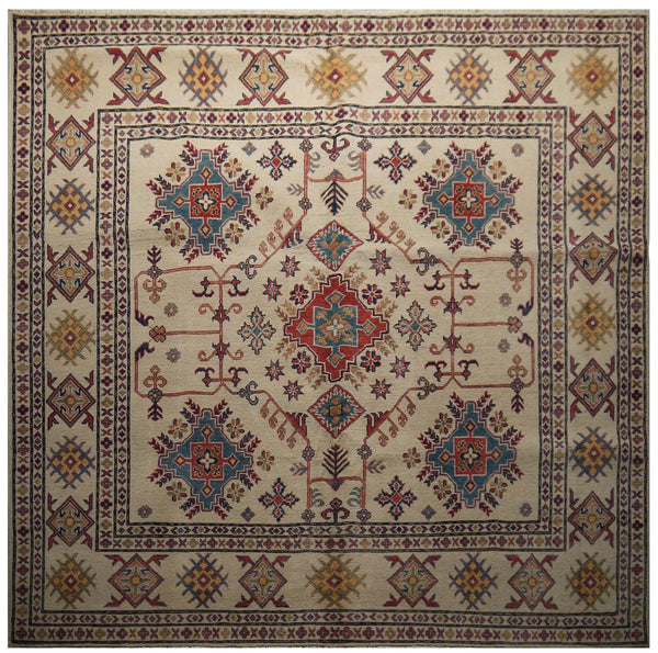 21563-Kazak Hand-Knotted/Handmade Afghan Rug/Carpet Tribal/Nomadic Authentic/ Size: 6'5" x 6'7"