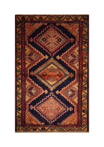 21718 - Hamadan Hand-Knotted/Handmade Persian Rug/Carpet Traditional Authentic/Size: 4'1" x 2'4"