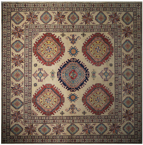 21562-Kazak Hand-Knotted/Handmade Afghan Rug/Carpet Tribal/Nomadic Authentic/ Size: 6'6''x 6'3''