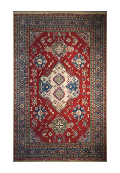 21556-Kazak Hand-Knotted/Handmade Afghan Rug/Carpet Tribal/Nomadic Authentic/ Size: ﻿11’7” x 8’6”