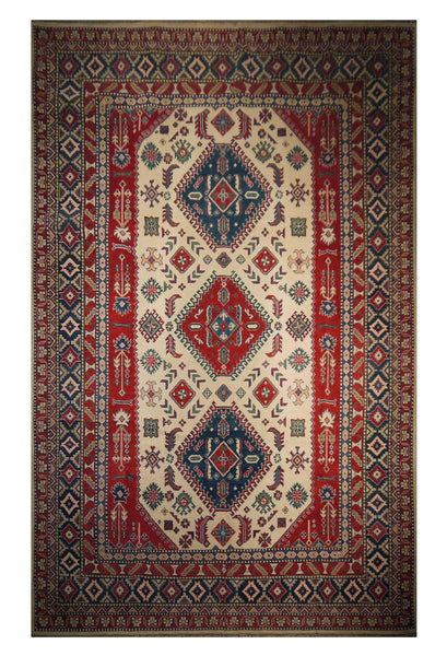 21513-Kazak Hand-Knotted/Handmade Afghan Rug/Carpet Tribal/Nomadic Authentic/ Size: 11'2" x 8'6"