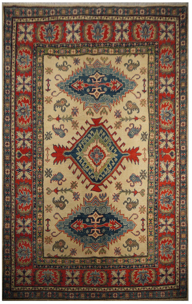 21674-Kazak Hand-Knotted/Handmade Afghan Rug/Carpet Tribal/Nomadic Authentic/ Size: 8'0" x 5'6"