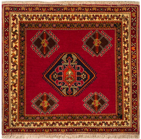 23875-Ghashgai Hand-Knotted/Handmade Persian Rug/Carpet Tribal/ Nomadic/Authentic/ Size: 2'2" x 2'2"