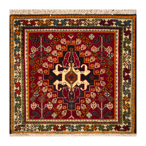 23880-Ghashgai Hand-Knotted/Handmade Persian Rug/Carpet /Tribal/ Nomadic/Authentic/ Size: 2'0" x 2'0"