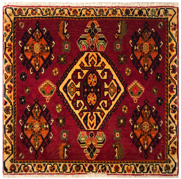 23863-Ghashgai Hand-Knotted/Handmade Persian Rug/Carpet Tribal/ Nomadic/Authentic/ Size: 2'2" x 2'2"