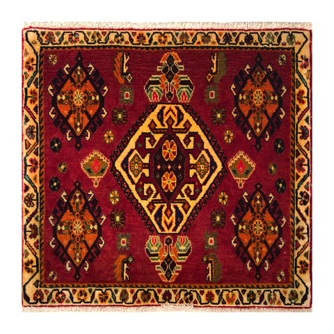 23863-Ghashgai Hand-Knotted/Handmade Persian Rug/Carpet Tribal/ Nomadic/Authentic/ Size: 2'2" x 2'2"