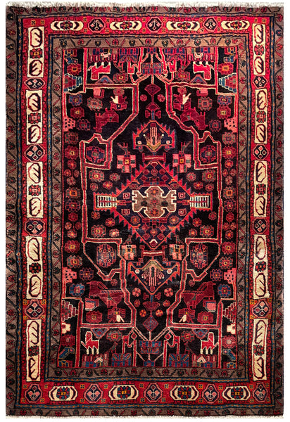 24306-Hamadan Hand-Knotted/Handmade Persian Rug/Carpet Tribal/Authentic/ Size: 8'0" x 5'1"