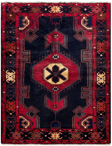 24368-Hamadan Hand-Knotted/Handmade Persian Rug/Carpet Tribal/Authentic/ Size: 4'11" x 3'8"