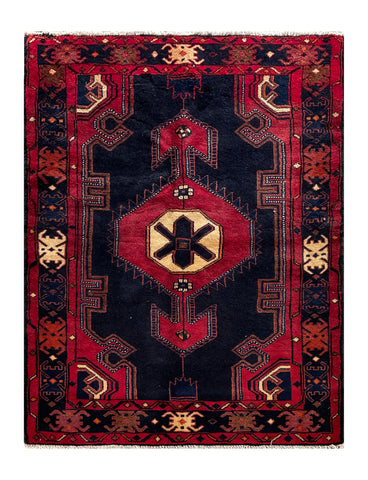 24368-Hamadan Hand-Knotted/Handmade Persian Rug/Carpet Tribal/Authentic/ Size: 4'11" x 3'8"
