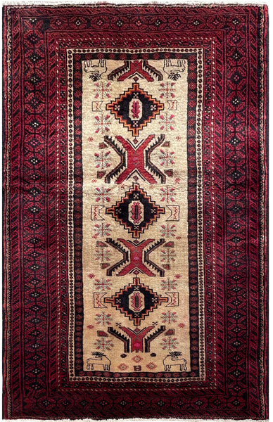 24356-Balutch Hand-Knotted/Handmade Persian Rug/Carpet Tribal/Nomadic Authentic/ Size: 6'5" x 3'9"
