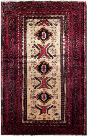 24356-Balutch Hand-Knotted/Handmade Persian Rug/Carpet Tribal/Nomadic Authentic/ Size: 6'5" x 3'9"