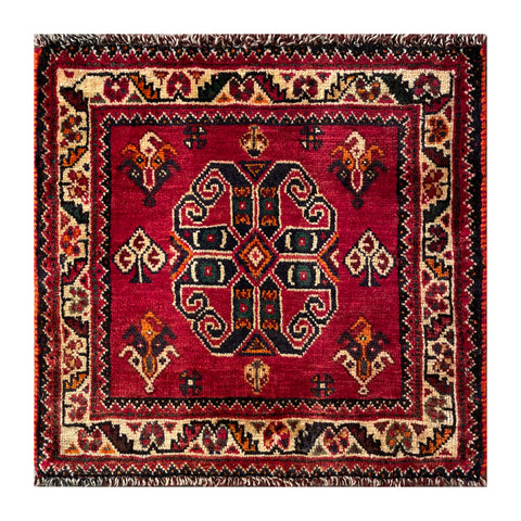 24407 - Shiraz Hand-Knootted/Handmade Persian Rug/Carpet Tribal/Nomadic Authentic/Size: 1'9" x 1'9"