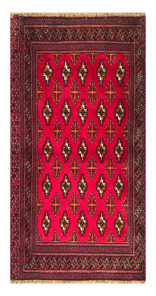 24169-Turkmen Hand-Knotted/Handmade Persian Rug/Carpet Traditional/Authentic/ Size: 3'11" x 1'8"