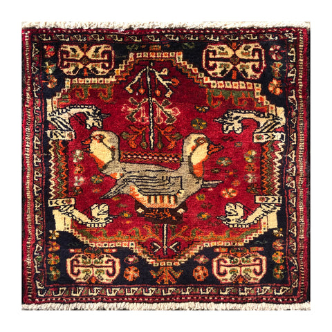24418-Ghashgai Hand-Knotted/Handmade Persian Rug/Carpet Tribal/Nomadic Authentic/Size: 1'10" x 1'10"