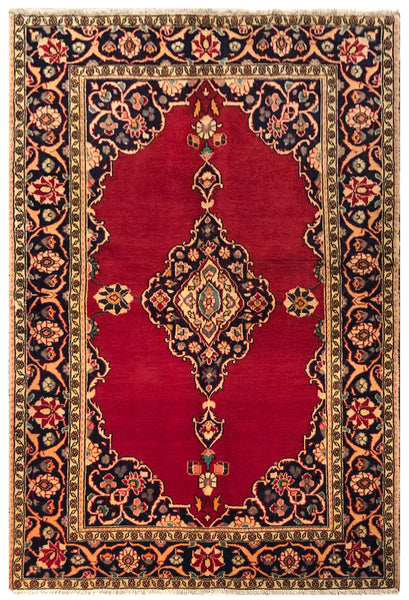 24289- Kashan Handmade/Hand-Knotted Persian Rug/ Traditional Carpet Authentic/ Size: 6'7" x 4'2"