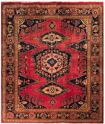 24243-Hamadan Hand-Knotted/Handmade Persian Rug/Carpet Tribal Authentic/ Size: 6'10" x 5'3"