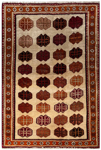 24389 - Shiraz Hand-Knootted/Handmade Persian Rug/Carpet Tribal/Nomadic Authentic/Size: 7'0" x 4'6"