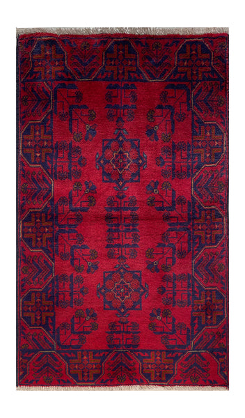 23725- Khal Mohammad Afghan Hand-Knotted Authentic/Traditional/Rug/Size: 3'10" x 2'4"