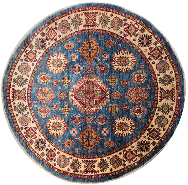 23813- Kazak Afghan Hand-knotted Contemporary/ Nomadic/Tribal Carpet/Rug/ Size: 5'10" x 5'10"