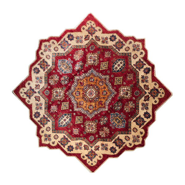 23815- Kazak Afghan Hand-knotted Contemporary/Nomadic/Tribal Carpet/Rug/ Size: 6'6" x 6'5"