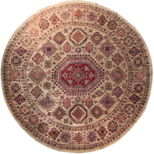 23817- Kazak Afghan Hand-knotted Contemporary/Nomadic/Tribal Carpet/Rug/ Size: 8'1" x 8'0"