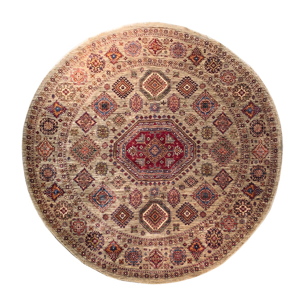 23817- Kazak Afghan Hand-knotted Contemporary/Nomadic/Tribal Carpet/Rug/ Size: 8'1" x 8'0"