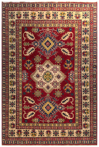 23793- Kazak Afghan Hand-knotted Contemporary/ Nomadic/Tribal Carpet/Rug/ Size: 7'6" x 5'7"