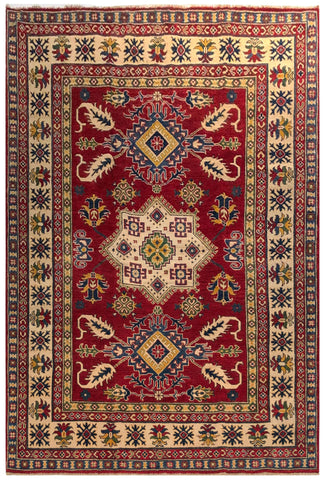 23793- Kazak Afghan Hand-knotted Contemporary/ Nomadic/Tribal Carpet/Rug/ Size: 7'6" x 5'7"