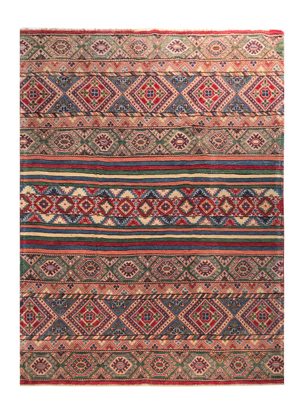 23782- Kazak Afghan Hand-knotted Contemporary/ Nomadic/Tribal Carpet/Rug: Size: 7'11" x 5'6"