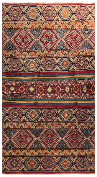 23778- Kazak Afghan Hand-knotted Contemporary/ Nomadic/Tribal Carpet/Rug/ Size: 6'11" x 5'1"