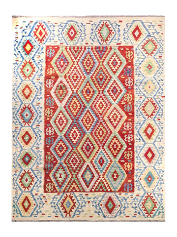 24024 - Kelim Hand-Woven/Flat-Weaved/Afghan Kelim/Carpet Modren/Nomadic Authentic/Size: 11'1"x 8'3"