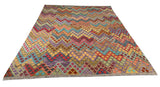 23938 - Kelim Hand-Woven/Flat-Weaved/Afghan Kelim /Carpet Modern/Nomadic Authentic/Size: 9'8" x 7'0"