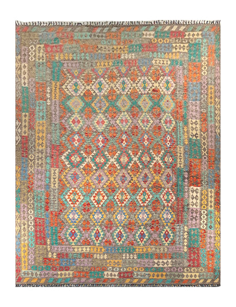 24021 - Kelim Hand-Woven/Flat-Weaved Afghan Kelim/Carpet Modren/Nomadic Authentic/Size: 13'0" x 10'0"