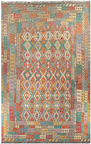 24021 - Kelim Hand-Woven/Flat-Weaved Afghan Kelim/Carpet Modren/Nomadic Authentic/Size: 13'0" x 10'0"